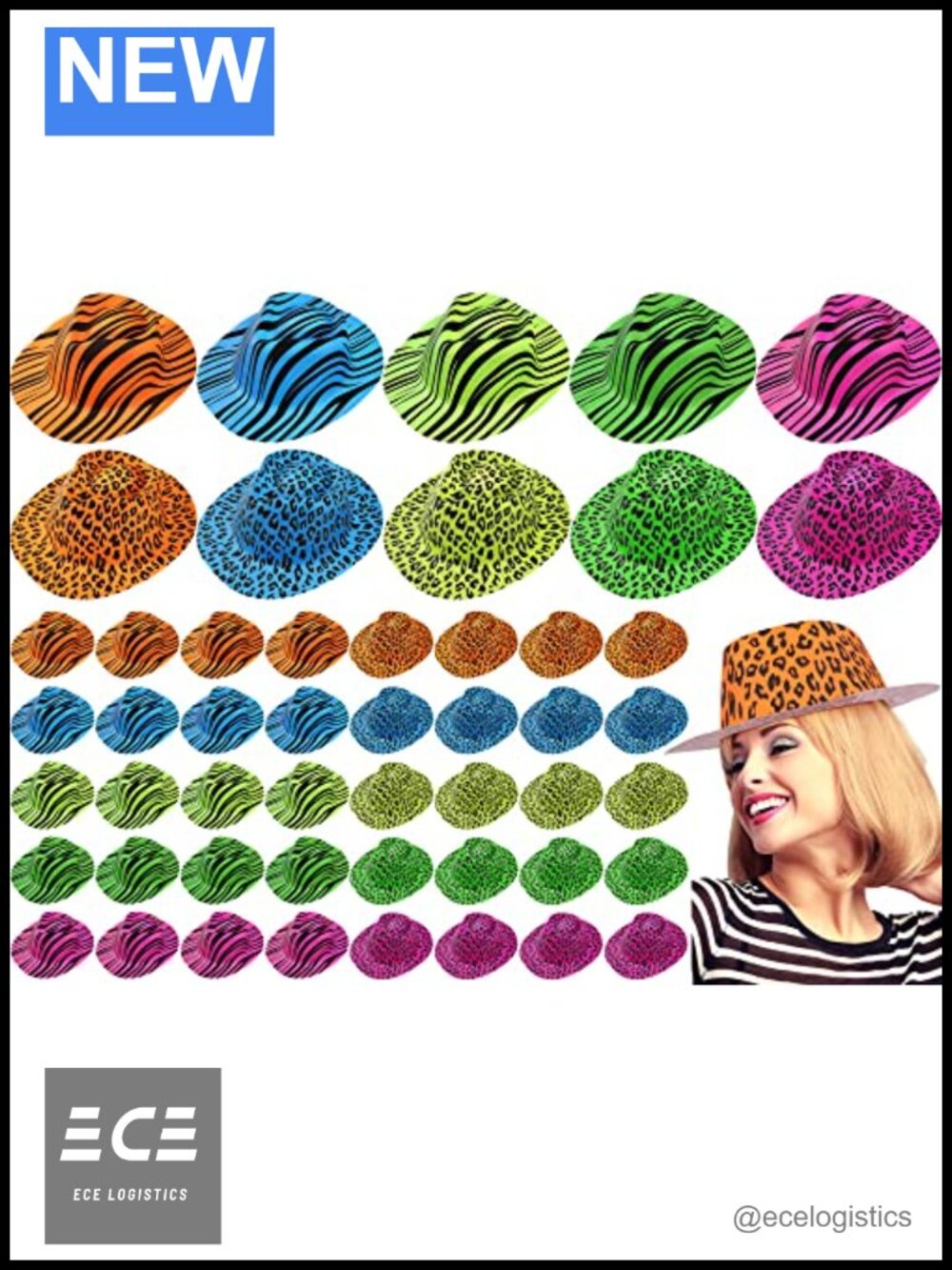 50 Pack Neon Animal Print Party Hats Plastic for Kids Adults